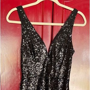 Venus black sequin party gown w front side slit